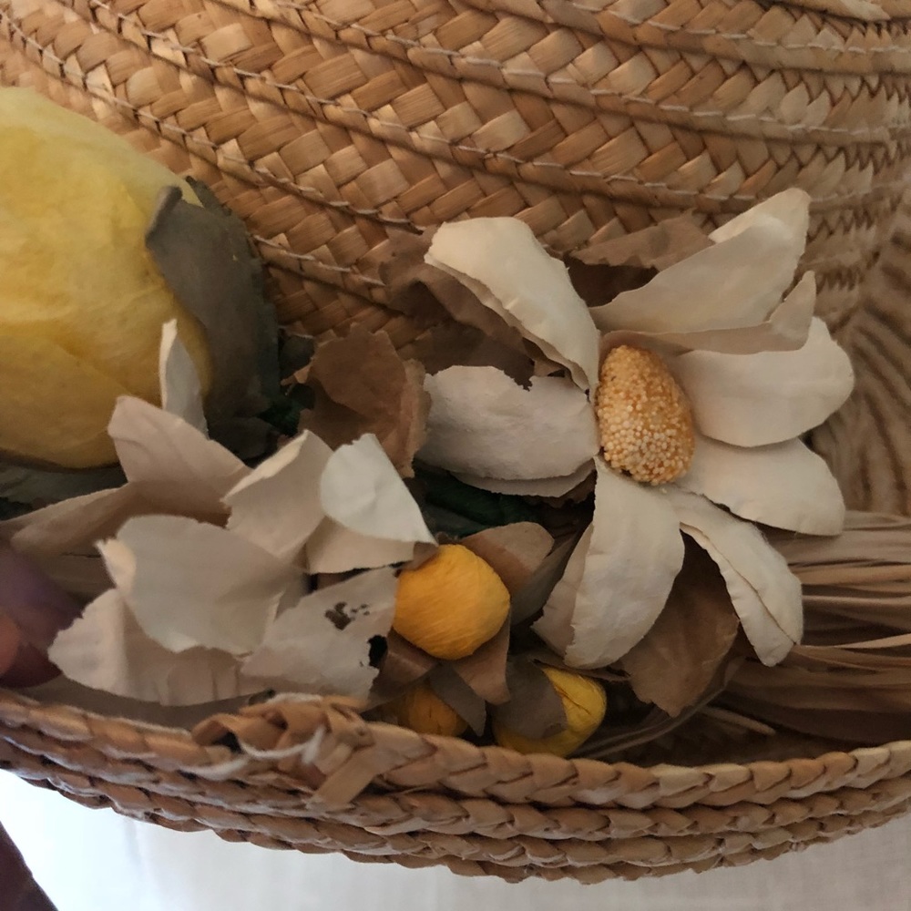 Vintage floral boat straw hat - Picture 3 of 7